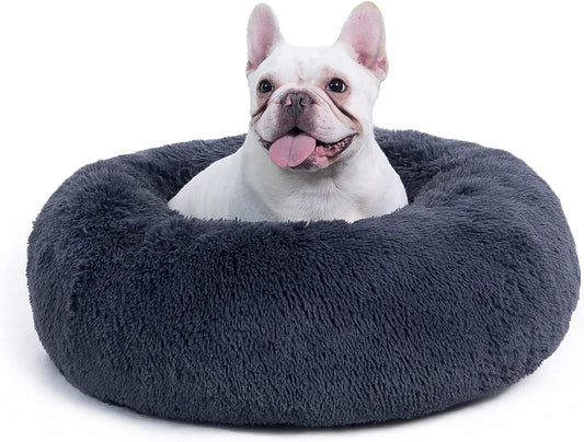 Calming Dog Cat Bed, Fluffy Donut Soft Round Anti Anxiety Beds for Small Dogs
